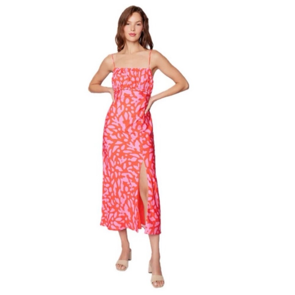 Lost and Wonder Midi Dress Slip Abstract Coral Pink Orange Women Small $118